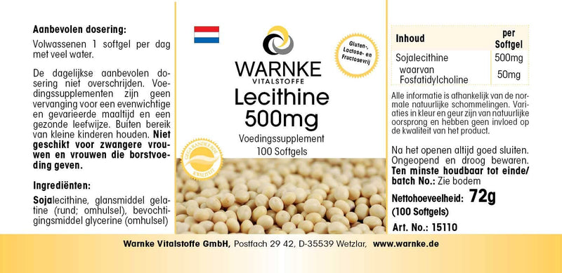 Lecithin 500mg - from soy - GMO-free - high dosage - 100 softgels | Warnke vital substances - NewNest Australia