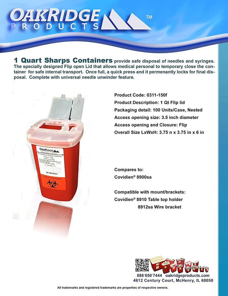 1 Quart Size (Pack of 3) | Oakridge Products Sharps Container with Flip Lid | for Diabetics - NewNest Australia