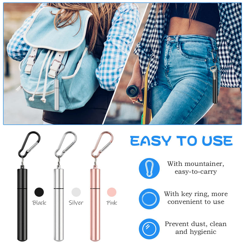 3Packs Stainless Steel Straws Reusable Telescopic Straws 22.5cm Portable Metal Drinking Straws Collapsible Straws with 3 Telescopic Cleaning Brush and Key Ring Case for Travel Home Office(3 Colors) Style 1 - NewNest Australia