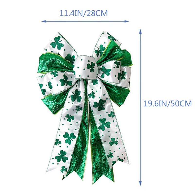 St Patricks Day Bow for Wreath Decorations,11.4 * 19.6in Large White Green Glitter Shamrock Bowknot Irish Holiday Crafts Bows for Tree Topper Front Door Outdoor Outside - NewNest Australia
