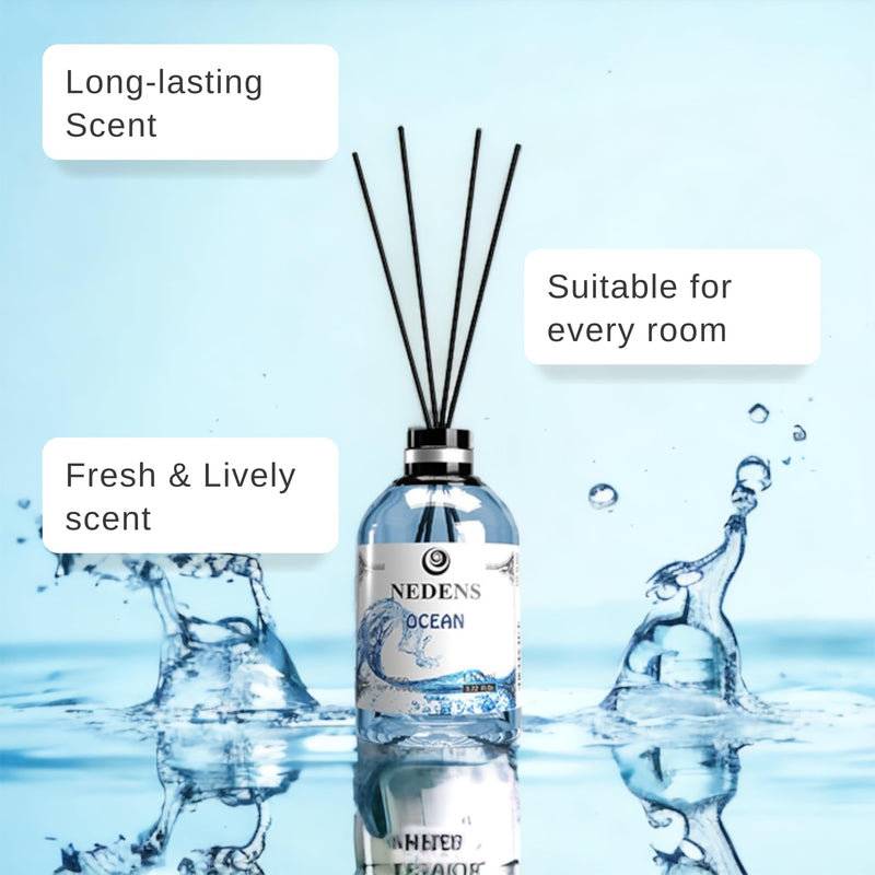 Nedens Reed Diffuser Diffuseur A Roseaux Room Fragrance With Fragrance Sticks, Diffuser, Air Freshener For Office, Bathroom, Kitchen, Room, Perfume For Home, 110 Ml (Ocean) - NewNest Australia