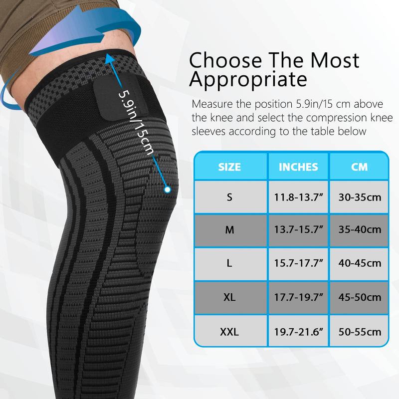 Full Leg Compression Sleeves 2 Pack anti Slip Ventilation Long Knee Support with Wraps for Men and Women , Suite for ACL, PCL, Meniscus Tear, Arthritis, Tendinitis (Black, Large) Black - NewNest Australia