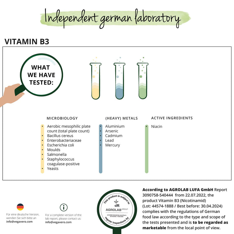 Vitamin B3 Niacin | High dose: 500 mg nicotinamide | 180 capsules - 6 month supply | Skin - Nerves - Energy* | Flushfree| Laboratory tested | Vegan - No additives | German production of Vegavero® - NewNest Australia
