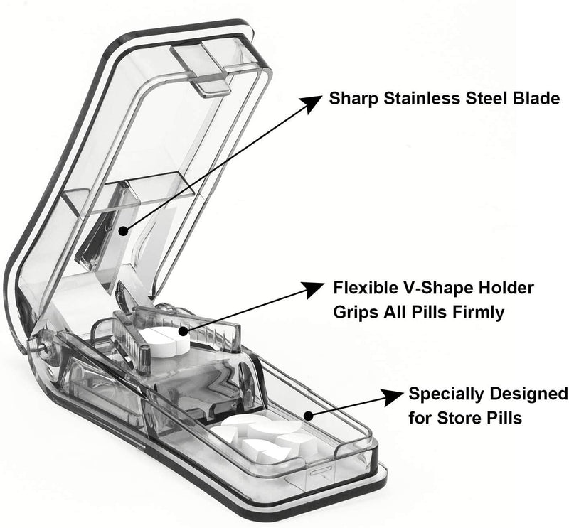 Pill Cutter for Small or Large Pills. The Best Multiple Pill Splitter Ever! Design in The USA. Doubles as a Pill Box. Safety Shield Multiple Pill Cutter. Keychain Pill Holder As a Bonus Gray - NewNest Australia