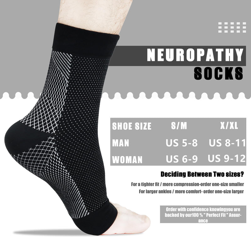Kseyic Neuropathy Socks, Nano Neuropathy Socks, Compression Socks, Ankle Brace Socks, Foot Bandage For Plantar Fasciitis, Arthritis, Heel Spurs, Women, Men (Black, L-Xl) - NewNest Australia