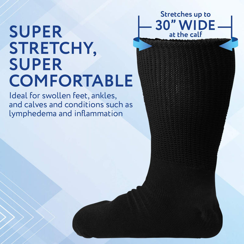 2 Pairs of Impresa Extra Width Socks for Lymphedema - Bariatric Sock - Oversized Sock Stretches up to 30'' Over Calf for Swollen Feet And Mens and Womens Legs - One Size Unisex - NewNest Australia