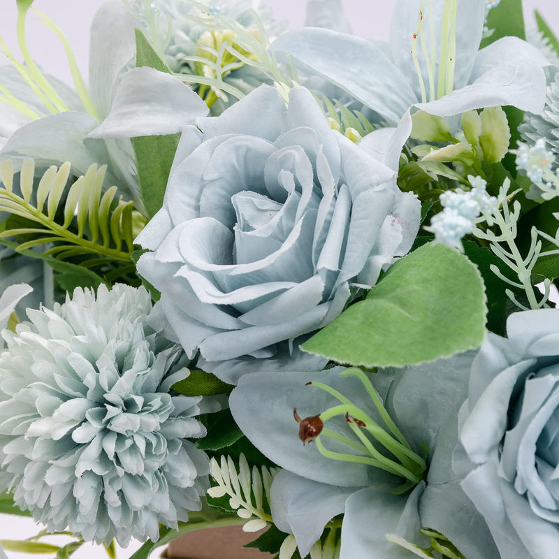 SHUOTAO Artificial Flowers Fake Silk Lily Rose for Decoration 18 Heads Blooming Faux Flower Bouquet with Stem for DIY Vase Home Wedding Party 2 Pack Blue - NewNest Australia