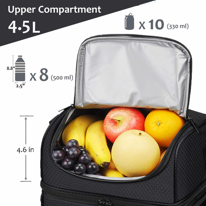 NewNest Australia - Extra Large Lunch Bag - 13L/ 22 Can, Insulated & Leakproof Adult Reusable Meal Prep Bento Box Cooler Tote for Men & Women with Dual Compartment, Black 