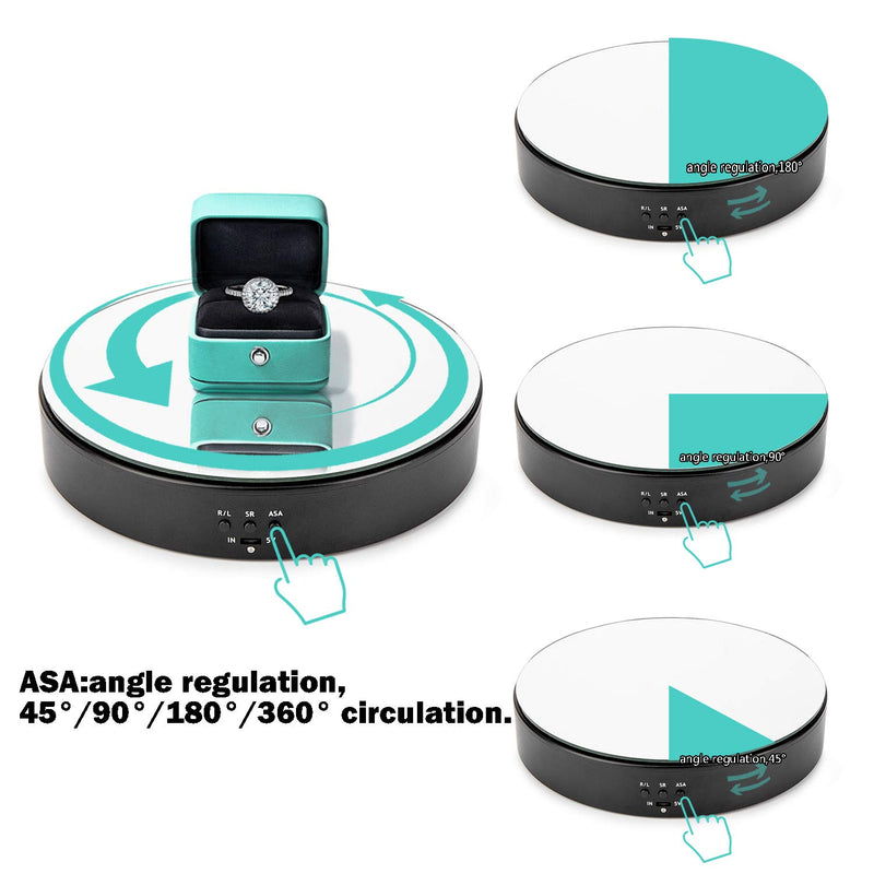 NewNest Australia - Leadleds Motorized Rotating Display Stand Turn Table, 7.7" Black Mirror Rotation Speed and Angle Adjustable for Photography, Video, Product Display 