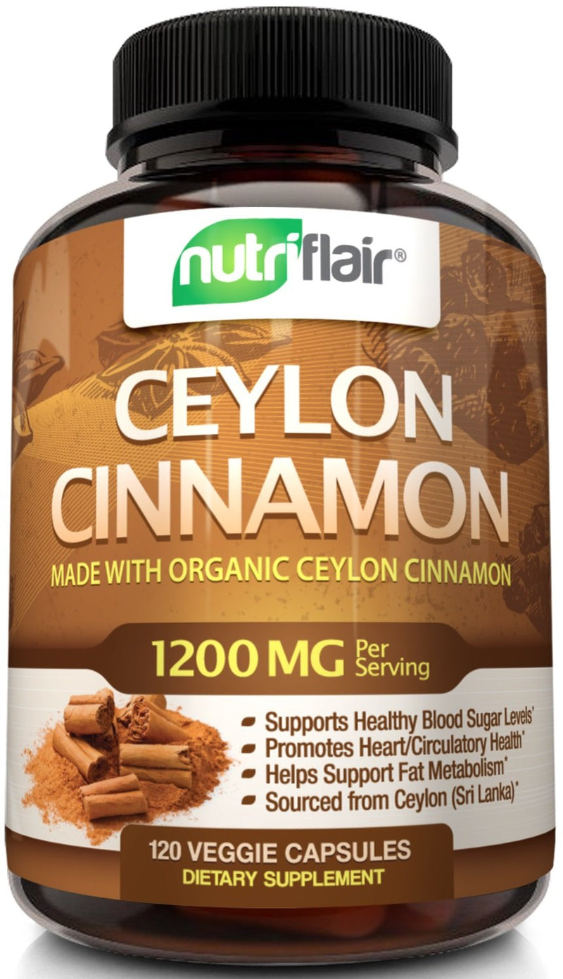 NutriFlair Ceylon Cinnamon (Made with Organic Ceylon Cinnamon) 1200mg per Serving, 120 Capsules - Joint Support, Anti-inflammatory & Antioxidant - True Sri Lanka Cinnamon - NewNest Australia