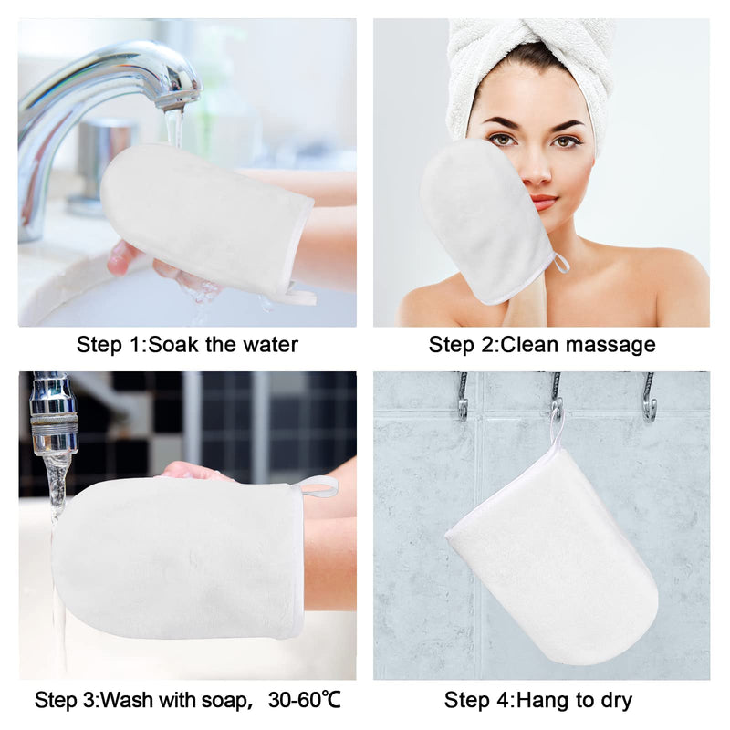 PHOGARY 8 Pcs Microfiber Wash Mitts Flannel Soft Wash Mitt Bath Spa Cloth Reusable Makeup Remover Gloves European Style Wash Cloth 15x21cm (White and Gray) - NewNest Australia