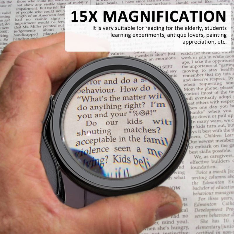 15x Pocket Magnifying Glass with 1 Cleaning Cloth and 1 Black Storage Bag, Foldable Reading Magnifying Glass, Portable Magnifying Glass, Magnifying Glass with Protective Case, Glass Magnifying Glass 15 - NewNest Australia