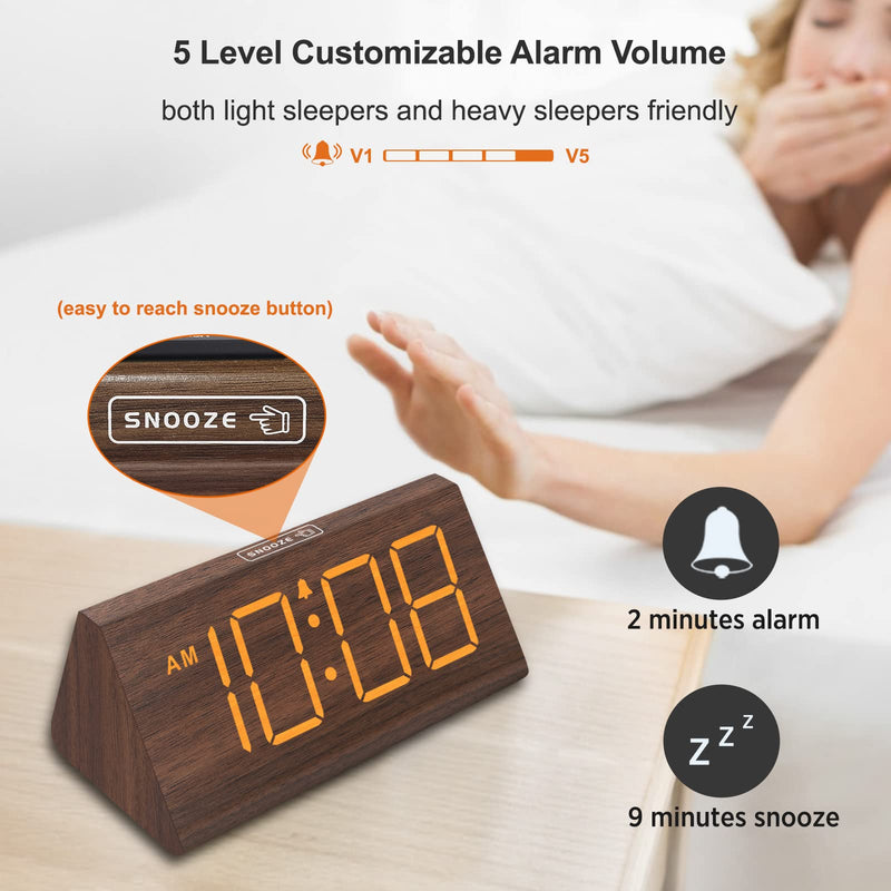 DreamSky Wooden Digital Alarm Clocks for Bedrooms - Electric Desk Clock with Large Numbers, USB Port, Battery Backup Alarm, Adjustable Volume, Dimmer, Snooze, DST, 12/24H, Wood Décor - NewNest Australia