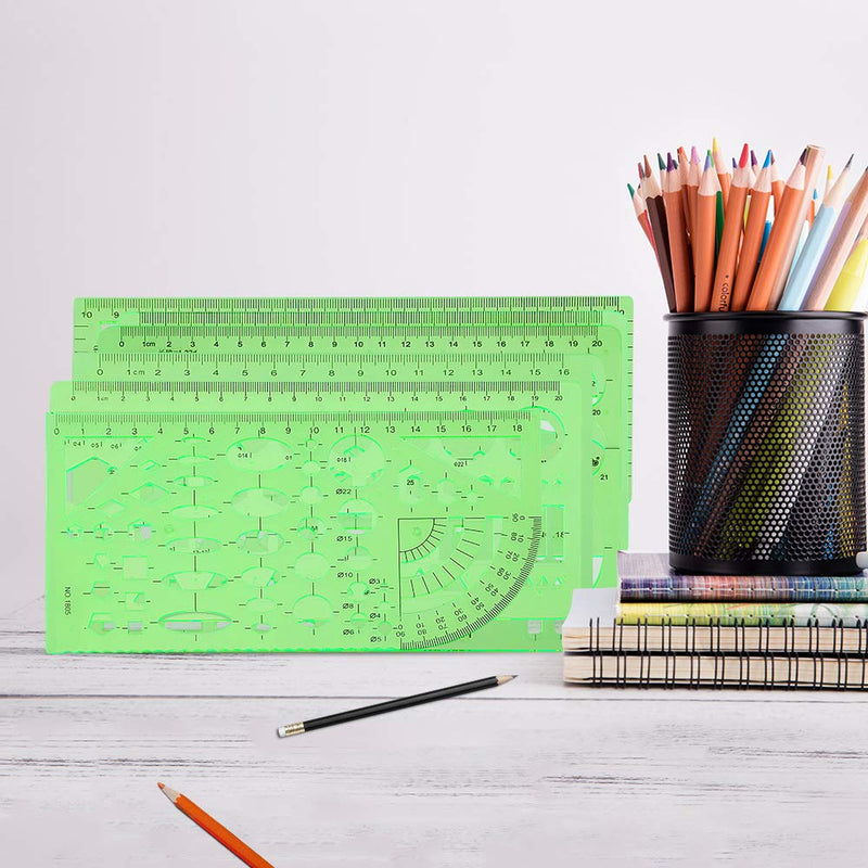 Geometric Drawings Templates Measuring Geometry Rulers 15 Pcs with 1 Pack File Bag for Design School Studying Office Building - NewNest Australia
