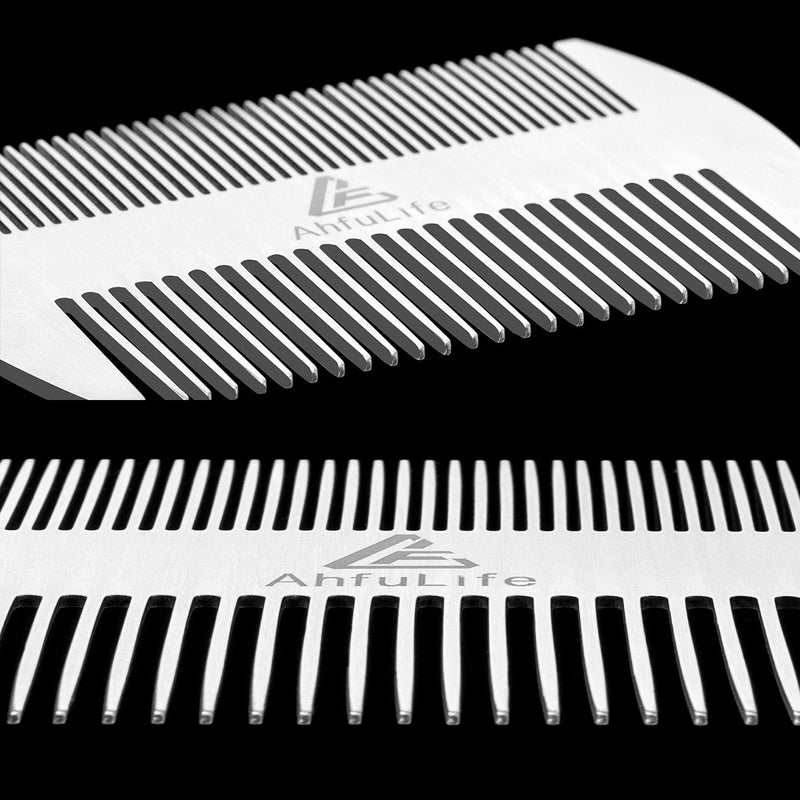 AhfuLife Metal Comb and Beard Comb EDC Comb in Credit Card Size Perfect for Wallet and Bag - Antistatic Beard Comb with Double Sided Comb (Stainless Steel Comb, Silvery) Silvery - NewNest Australia