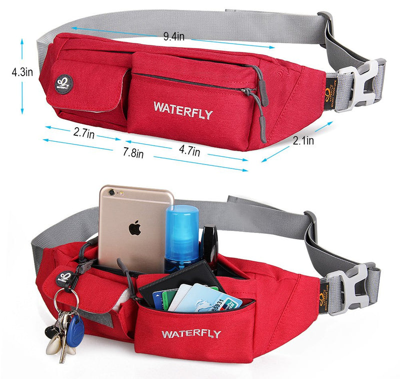WATERFLY Fanny Pack for Women Men Water Resistant Small Waist Pouch Slim Belt Bag with 4 Pockets for Running Travelling Hiking Walking Lightweight Crossbody Chest Bag Fit All Phones Red - NewNest Australia