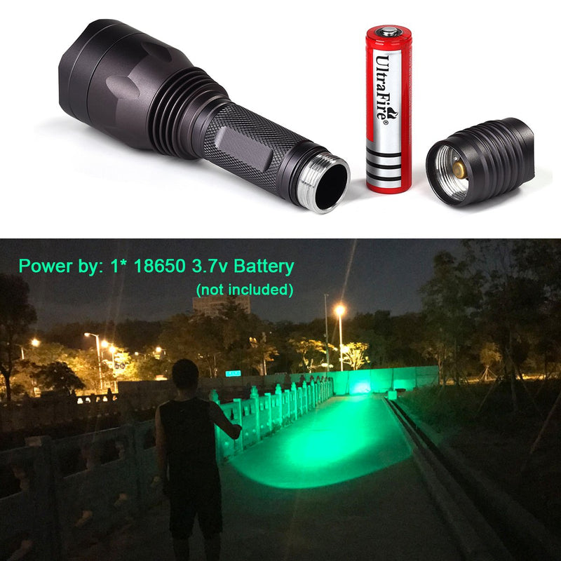 ULTRAFIRE Green Hunting Flashlight, XP-E2 LED 650 Lumens, Single Mode, 520-535 nm Wavelength 256 Yards,Tactical Night Hunting Light for Hog Pig Coyote Varmint Predator Rifle (Battery not Included) - NewNest Australia