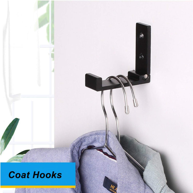 NewNest Australia - 5Pcs Black Folding Coat Hooks Hareware Heavy Duty Aluminum Alloy Hooks for Hanging Coat No Rust Wall Mounted with 10 Screws for Keys, Towel, Hat, Bags (Black) 