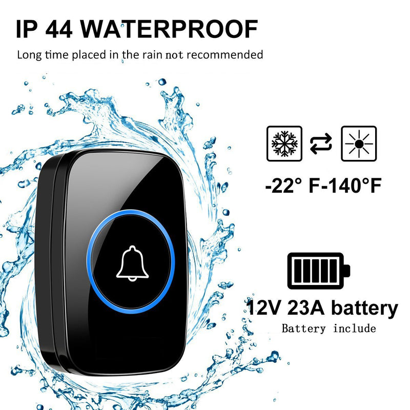 Wireless Doorbell, Waterproof Door Bell Kit, Distinguish front and rear doors, Over 1000 feet Range and 60 Chime, 5 Levels Volume and LED Flash, for Home Office Classroom 2 Push Button + 1 Plug-In Receiver Black - NewNest Australia