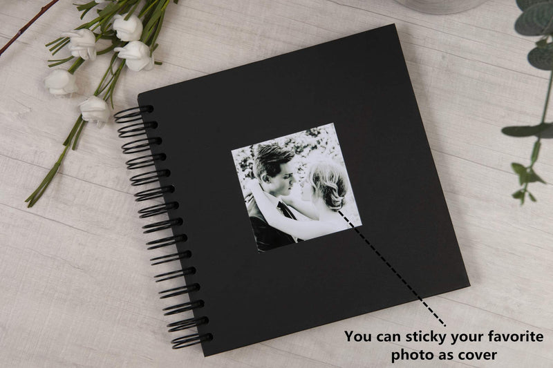 potricher 8 x 8 Inch DIY Scrapbook Photo Album Hardcover Kraft Blank Black Page Wedding and Anniversary Family Photo Album (Black, 8 Inch) - NewNest Australia