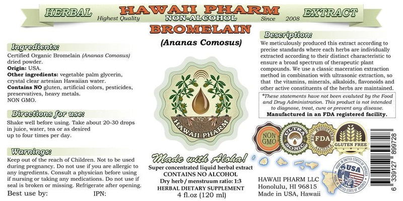 Bromelain Alcohol-Free Liquid Extract, Bromelain (Ananas Comosus) Dried Powder Glycerite Hawaii Pharm Natural Herbal Supplement 2 oz 2 Fl Oz (Pack of 1) - NewNest Australia