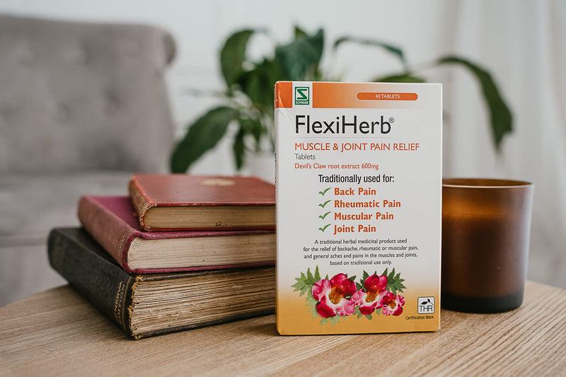 Schwabe Pharma - FlexiHerb Muscle and Joint Pain Relief - Devils Claw Root Extract 600mg - Traditionally used for Backache, Rheumatic Pain, Muscular Pain, Joint Pain - 40 Tablets - NewNest Australia