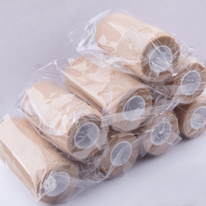BQTQ 8 Rolls Cohesive Bandage 4 Inch Self Adherent Sport Wrap Tape Stretch Bandage Wrap Athletic Tape for Human and Animals Ankle Sprains Swelling, Beige - NewNest Australia