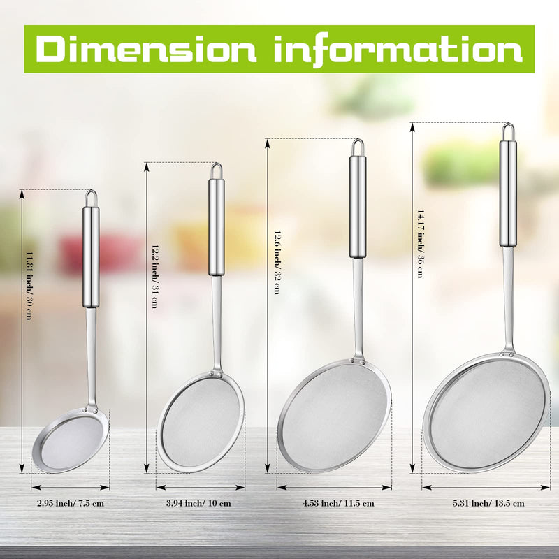 Hot Pot Fat Skimmer Spoon 4 Pieces Fine Mesh Strainer 201 Stainless Steel Strainer Sliver Spoon Strainer Fat Colander Spoon Oil Skimmer Ladle for Cooking Skimming Grease,gravy and Foam - NewNest Australia