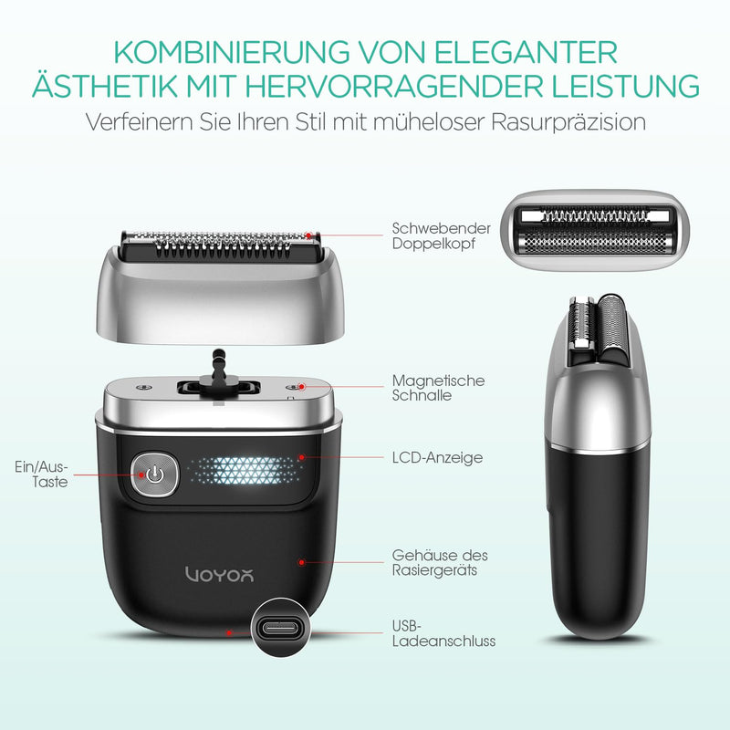 Voyor Foil Shaver, Portable Razor Men'S Electric Wireless And Rechargeable Usb Mini Shaver For Shaving Beard, Head And Face Wet & Dry Ideal For Travel Er300 (Silver) - NewNest Australia