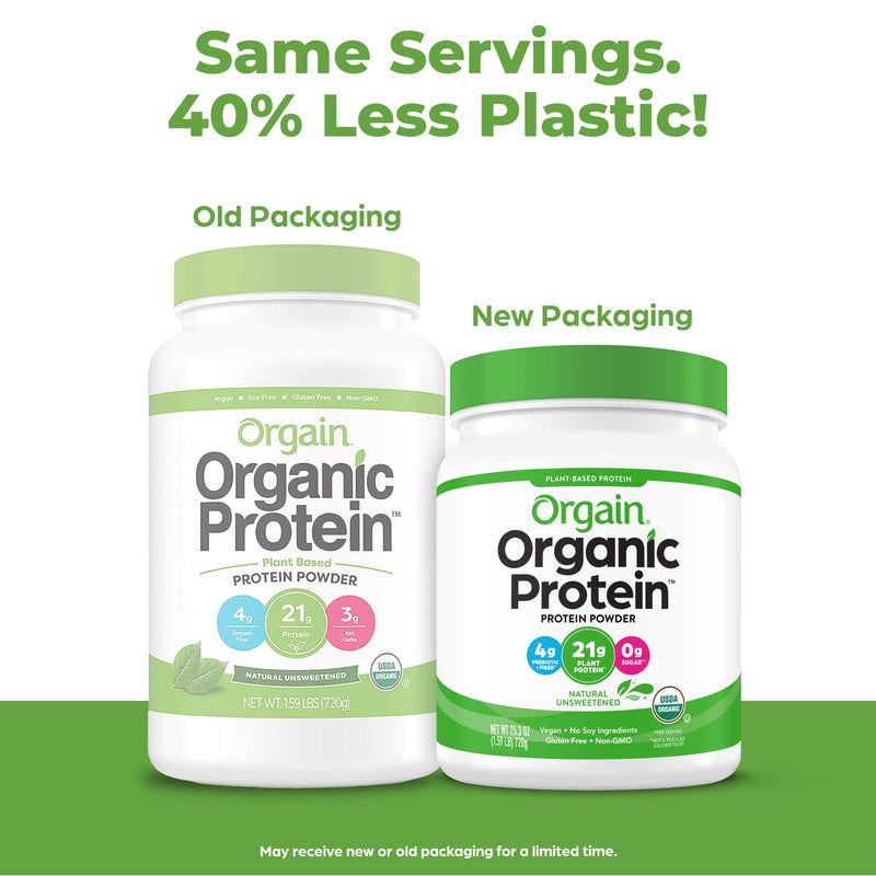Orgain Organic Unflavored Plant Based Protein Powder, Natural Unsweetened - 21g of Protein, Vegan, Non Dairy, Gluten Free, No Sugar Added, Soy Free, Non-GMO, 1.59 lb (Packaging May Vary) - NewNest Australia