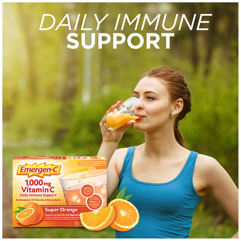 Emergen-C 1000mg Vitamin C Powder for Daily Immune Support Caffeine Free Vitamin C Supplements with Zinc and Manganese, B Vitamins and Electrolytes, Super Orange Flavor - 30 Count 0.32 Ounce (Pack of 30) - NewNest Australia