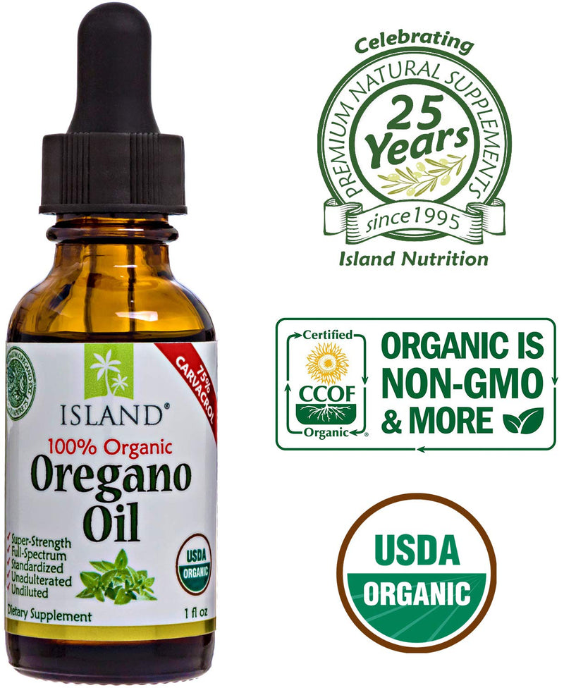 Oregano Oil Organic Liquid Drops - 100% Pure & Undiluted - USDA-Certified Organic (1 oz) 75% Carvacrol - Grown in Spain - Immune Support Supplement with Oil of Oregano by Island Nutrition - NewNest Australia