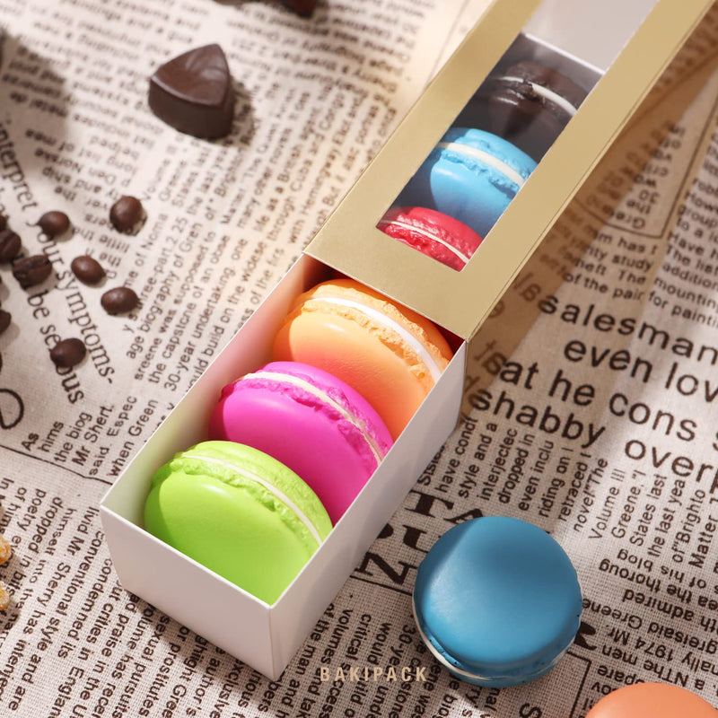 BAKIPACK 25 Macaron Boxes for 6 Macarons Gold Macaron Boxes with Interior Measurement 7.3" x 1.9" x 1.9" Macarons Gift Box with Clear Window (without Macaron inside) - NewNest Australia