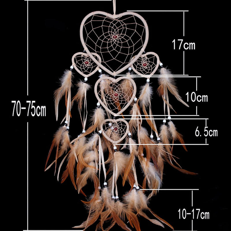 NewNest Australia - WESTONETEK Large Handmade Dream Catcher Traditional Dreamcatcher Feather Wall Hanging Decoration Ornaments Five Hearts Beige 