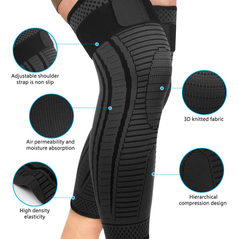 Full Leg Compression Sleeves 2 Pack anti Slip Ventilation Long Knee Support with Wraps for Men and Women , Suite for ACL, PCL, Meniscus Tear, Arthritis, Tendinitis (Black, Large) Black - NewNest Australia