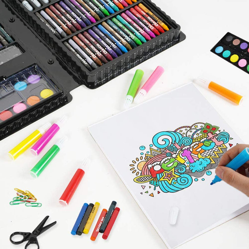 KIDDYCOLOR 109-Piece Deluxe Art Set for Kids, Painting & Drawing Art Supplies in a Plastic Case with Markers, Watercolor Cakes, Color Pencils, Great Art Kit Gift for Kids 3-12 109 pcs - NewNest Australia