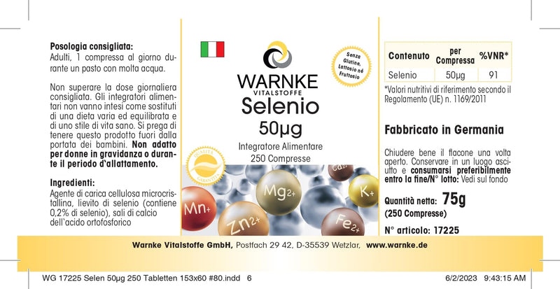 Selenium 50µg - from selenium yeast - vegan - 250 tablets - bulk pack | Warnke vital substances - NewNest Australia