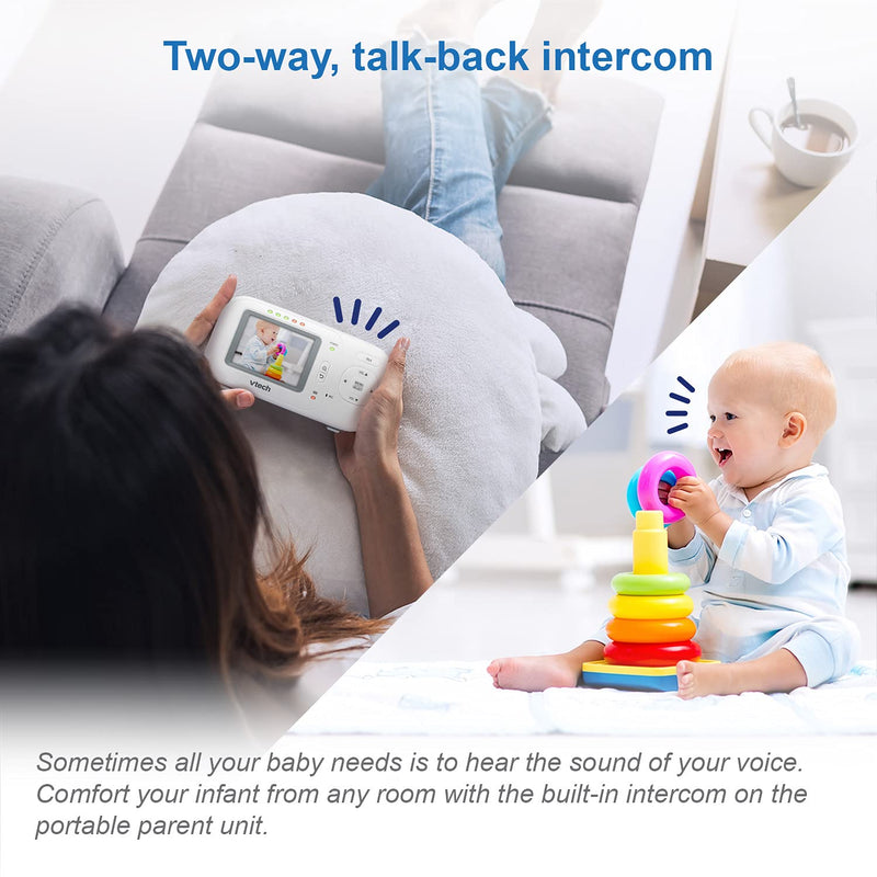VTech VM320 Video Baby Temperature Monitor, Invisible Night Vision, Soothing Sounds, 2-Way Talk Intercom, Secured Transmission, 2.4" Color LCD Screen with Fixed Camera, Smart Choice Product 2.4" screen - NewNest Australia