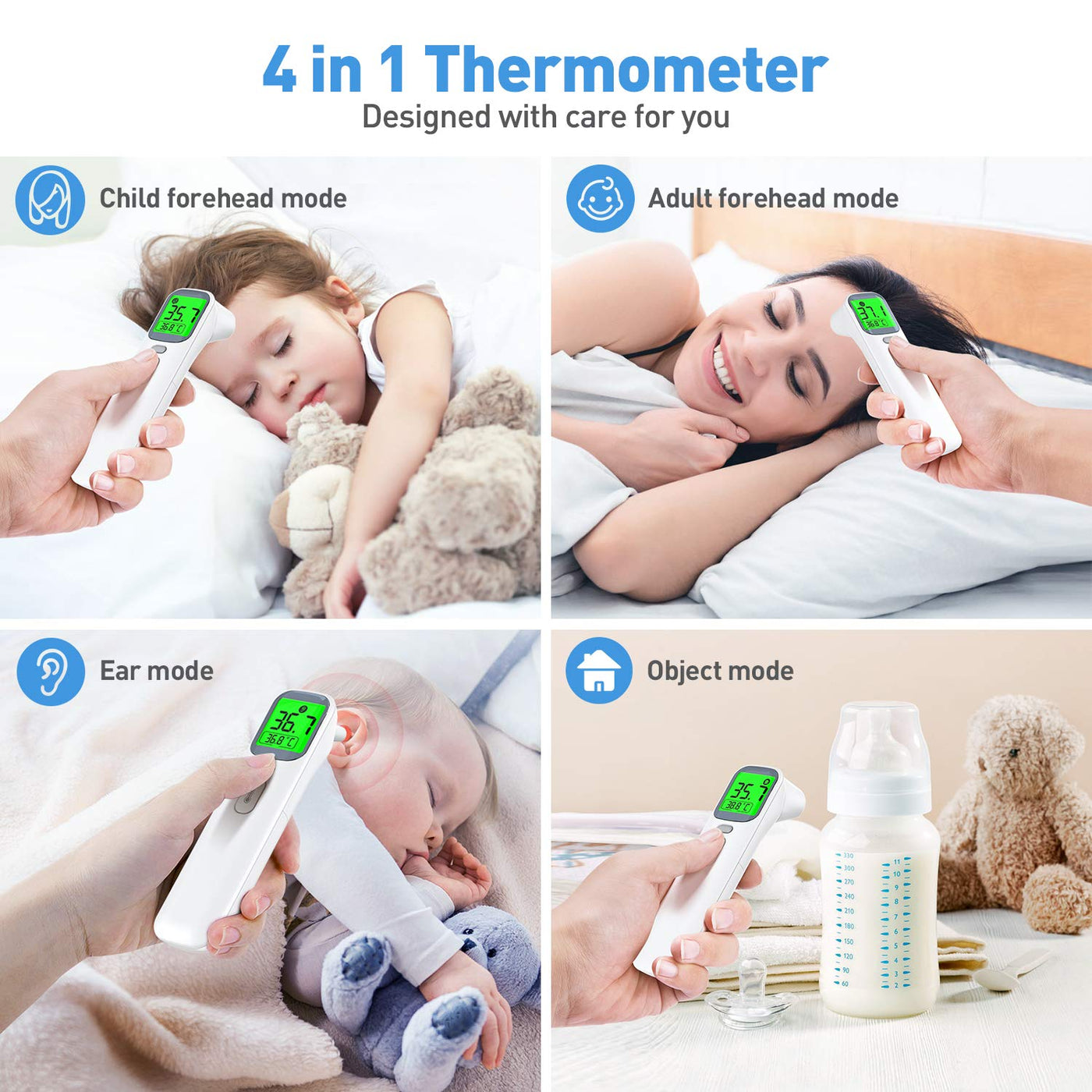 IDOIT Ear and Forehead Thermometer Digital Thermometer for Adults Baby Non  Contact Infrared Medical Temperature Thermometer for Children with 40  Memory Recall Fever Alarm