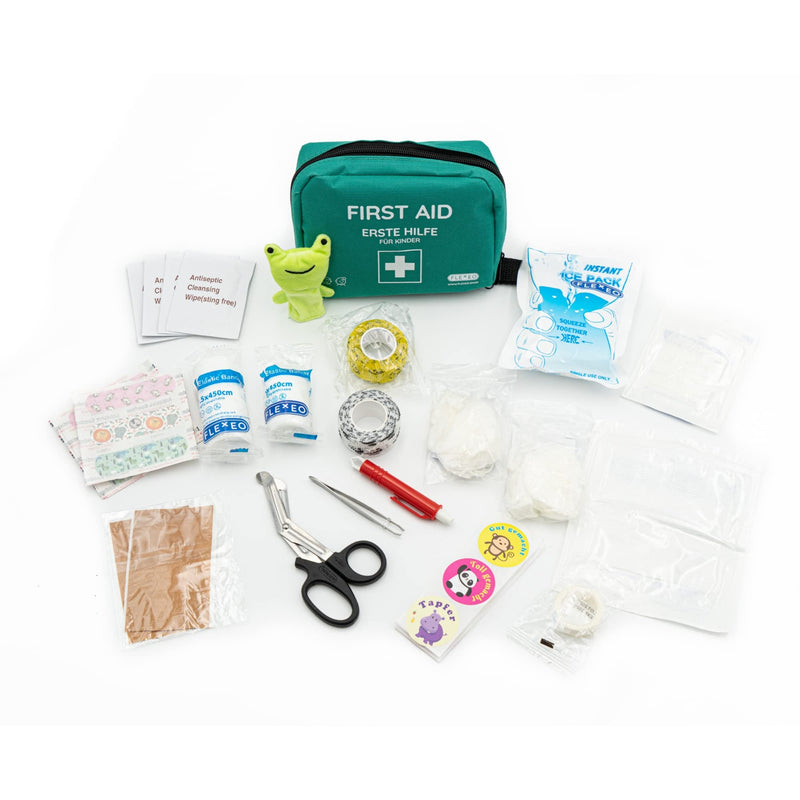 Flexeo Children'S First Aid Kit, Travel Pharmacy Filled With 47 Contents, Scissors, First Aid Bag Baby For Travel, Emergency Kit With Finger Puppet And Bravery Stickers - NewNest Australia