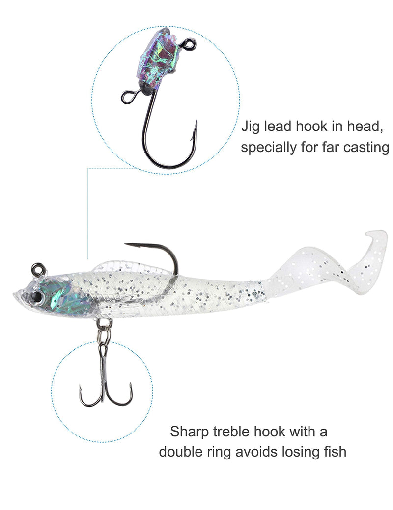Facikono Lures for Bass Jig Head Soft Swimbait, 6-Pack 6 Colors Plastic Bait for Saltwater / Freshwater Fishing - NewNest Australia