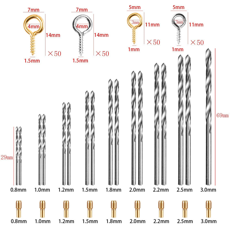 Uolor Electric Corded Hand Drill Kit, Electrical Pin Vise Set with 17Pcs Drill Bits 10Pcs Collet and 200Pcs Screw Eye Pin for Wood Resin Plastic Polymer Clay Keychain Pendant Earring Jewelry Making - NewNest Australia