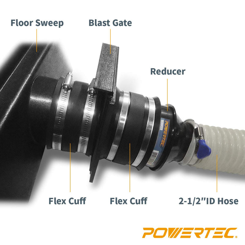 POWERTEC 70103V 21 in. Dust Collection Floor Sweep – Floor Mounted Blast Gate Attachment - NewNest Australia