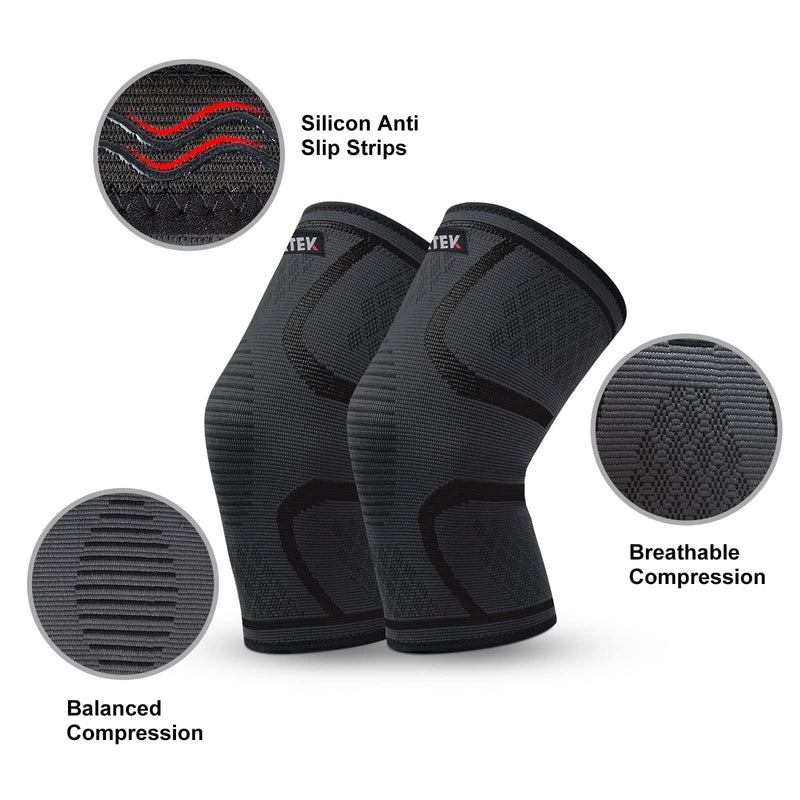 Datek Pair of Knee Brace Support Sleeves. Unisex compression knee sleeve to relieve knee pain, Meniscus tear, Arthritis. FREE 3 Natural Pain Relief Knee Plasters. Suitable for sports. (L) L - NewNest Australia