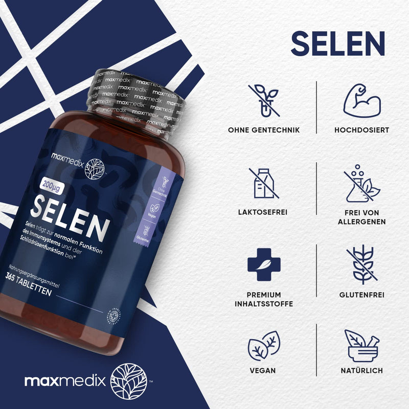 Selenium 200 Œºg High Dose - Selenium Methionine - 365 Vegan Tablets For Thyroid, Immune System, Protection Against Oxidative Stress, Hair & Nails (Efsa) - Pure Selenium For 1 Year Supply Of Maxmedix - NewNest Australia