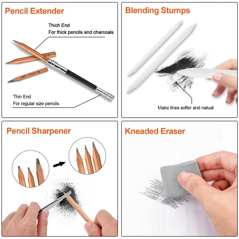 YunQiDeer Drawing Pencils, Sketch Pencils Art Supplies Kit for Kids Adults, Professional Sketching Art Graphite Charcoal Pencils Set - NewNest Australia