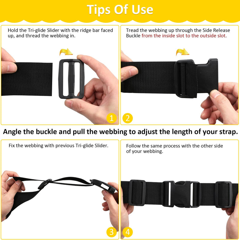 Adjustable Plastic Buckles 6 Set（24 Pack), 6 Pcs Quick Side Release Buckle Dual & 6 Pcs D ring & 12 Pcs Tri-glide Slide Clip 1 Inch Buckles 6 Set - NewNest Australia