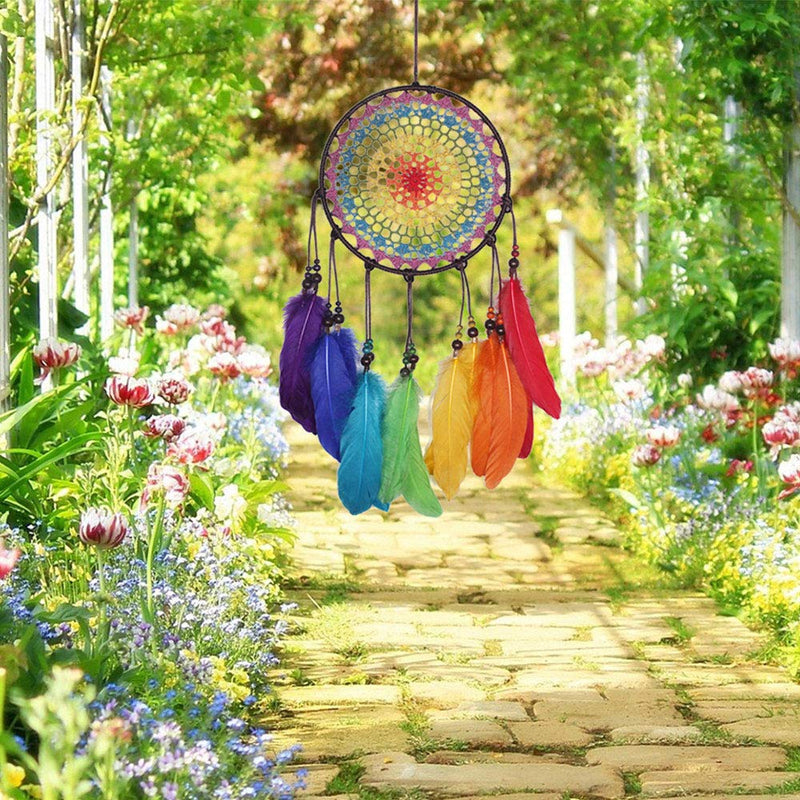 NewNest Australia - Guojanfon Dream Catchers, Rainbow Feather Decor Wall Decor for Kids Boys Girls Bedroom - 7.8" Dia - 23.6" Length (No. 03) No. 03 