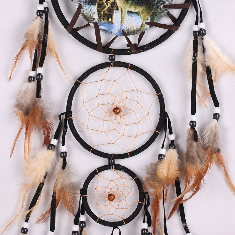 NewNest Australia - Willcomes Handmade Wolf Dream Catcher Wind Chimes Indian Style Feather Pendant Ornament Car Hanging Dreamcatcher Gift 