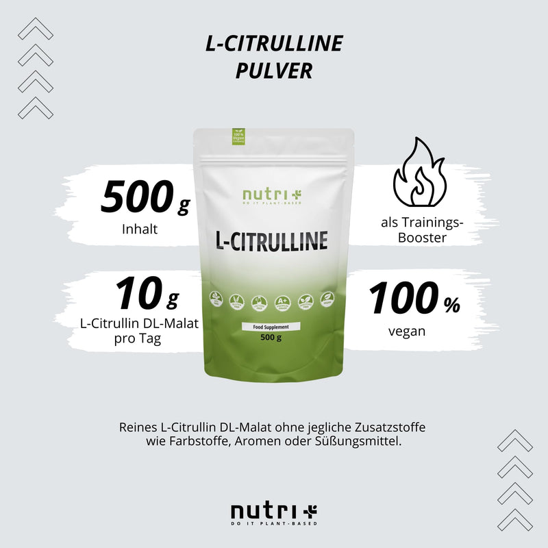 L-Citrulline Malate Powder 500 G - High Dose + Vegan + Pure - Bodybuilding And Fitness Booster - L-Citrulline Malate Dl 2:1 Powder - Premium Quality From Vegetable Fermentation - NewNest Australia